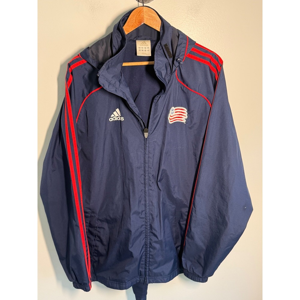 Adidas New England Revolution MLS Soccer Windbreaker Jacket Navy Blue Mens Large